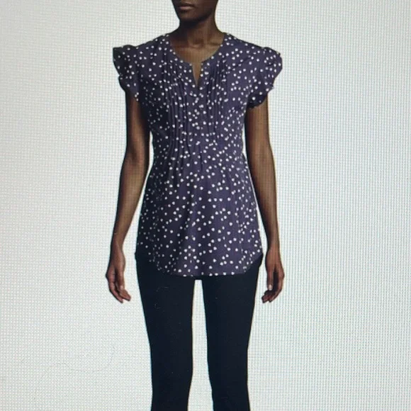 Oh Mamma Women’s Maternity Blue White Heart Pleated Button V Neck Back Tie SZ L - Picture 2 of 12